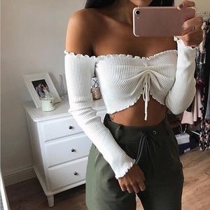 nitted Crop Top Women Short Tops Sexy Off Shoulder